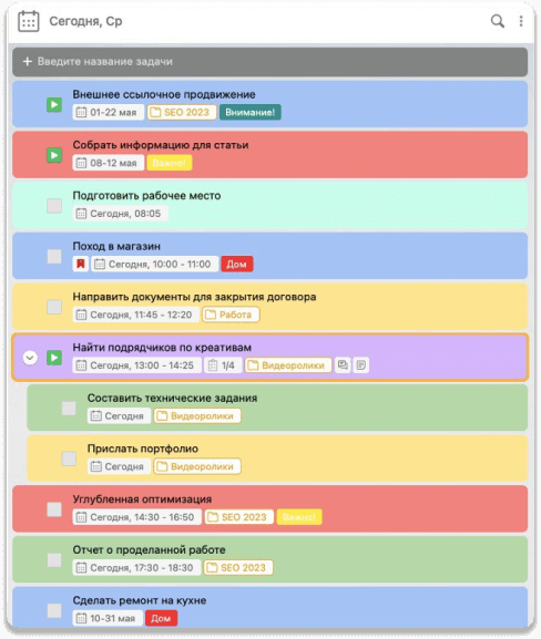 Список задач в ЛидерТаск